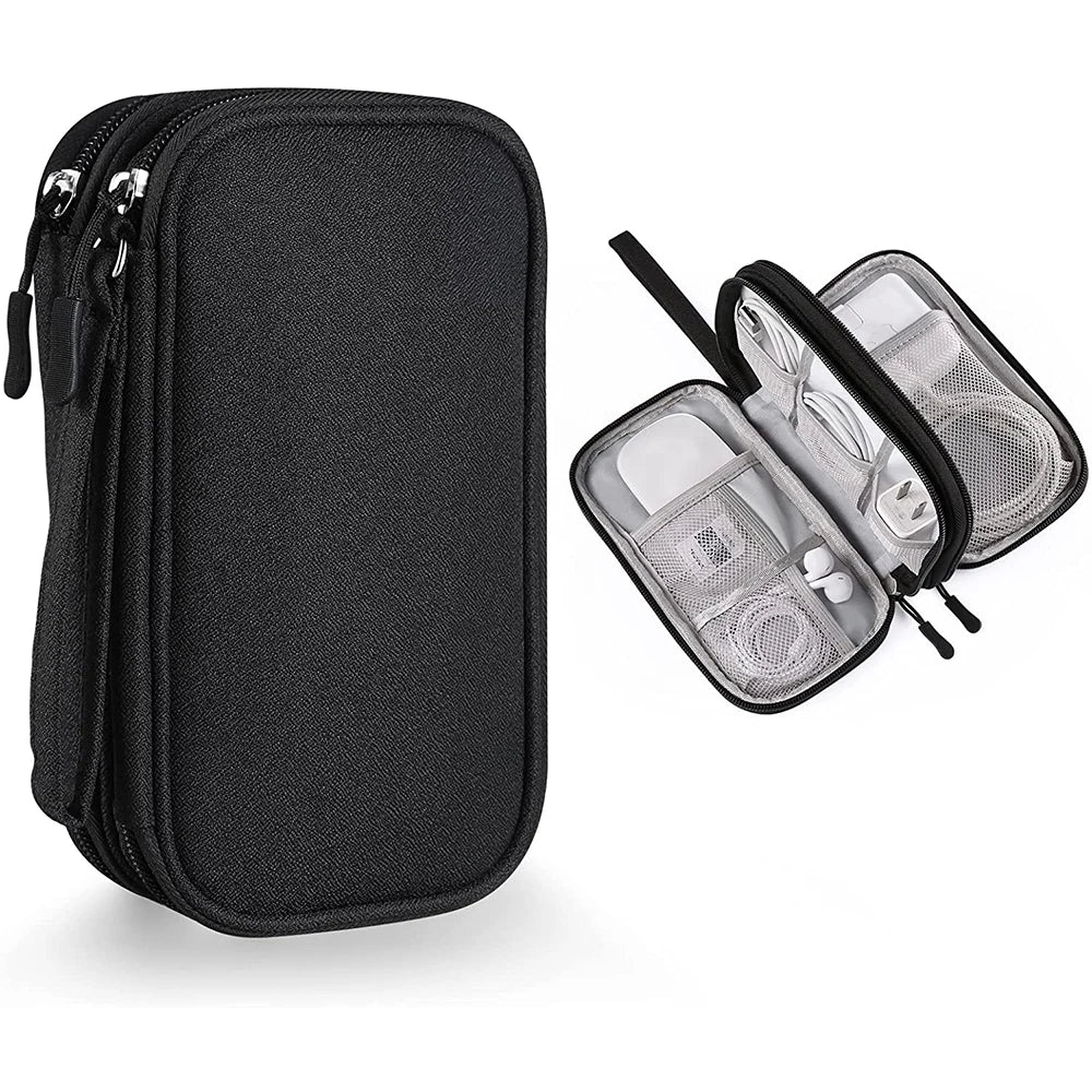 Travel Cable Organizer Bag – Waterproof Double-Layer Tech Case